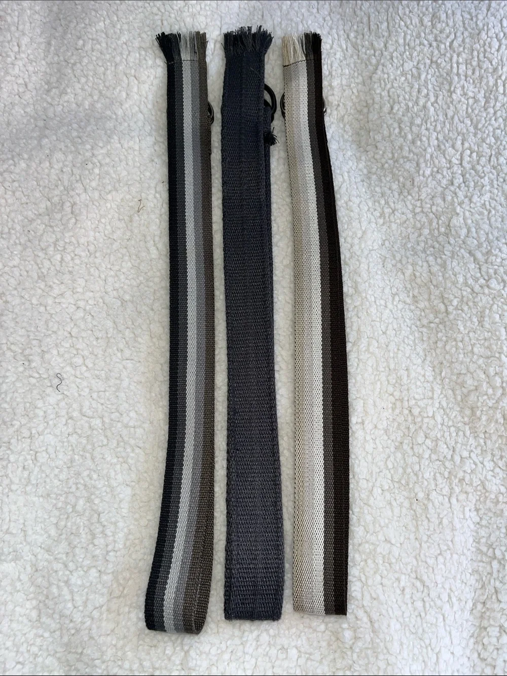 Set of 3 D-Ring Canvas Belts in neutral colors. Size 16-20.